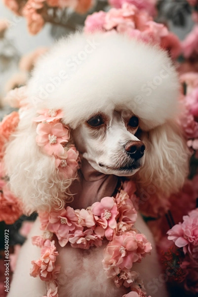 Obraz Generative AI illustration of Portrait of Funny white poodle dog