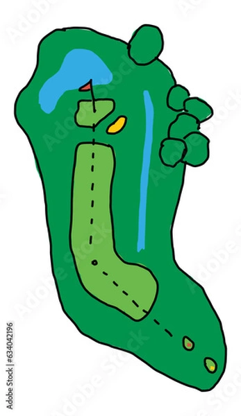 Obraz Golfbahn von einem Golfplatz mit Hindernissen und Überflug