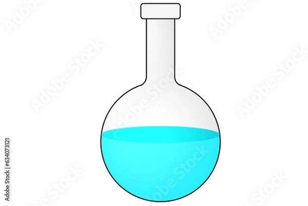 Fototapeta Round test flask with blue liquids