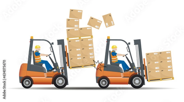 Obraz Dangers of working with a forklift. Keep your distance while working. Vector.