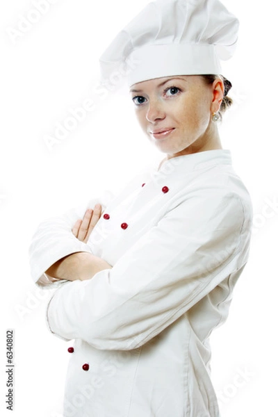 Obraz Attractive cook woman a over white background