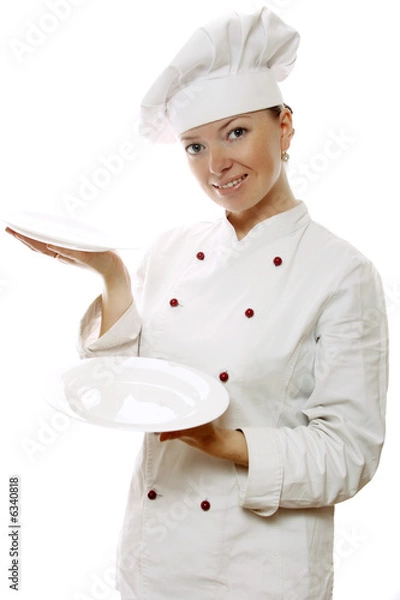 Obraz Attractive cook woman with dishes