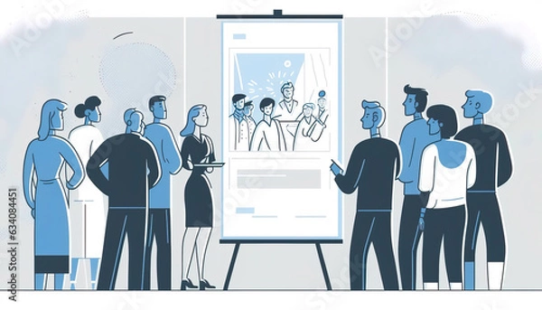 Fototapeta Team Building and Training: A Group of Employees Learns New Business Strategies from Their Manager - ai generated