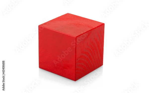 Obraz Red wooden cube toy isolated on white background