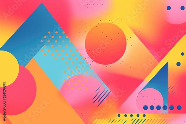 Fototapeta Aesthetic geometric background with riso print effect. Abstract geometric shapes and lines. Grainy color fades, large shapes, exaggerated figures and layering of different subjects in risograph style