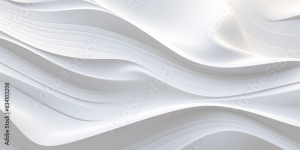 Fototapeta White seamless texture. Wavy background. Interior wall decoration. White background of abstract waves, generative ai