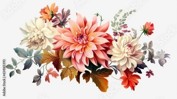 Fototapeta clipart vintage flower on white background spaced out.Generative AI