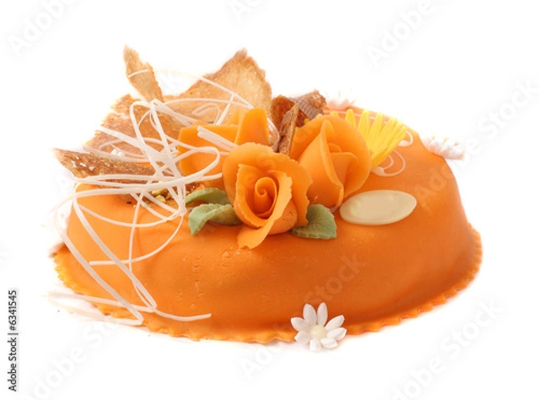 Obraz orange cake with orange rooses over white