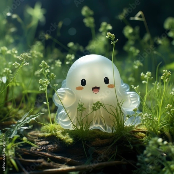 Fototapeta Photo of cute ghost in the autumn forest