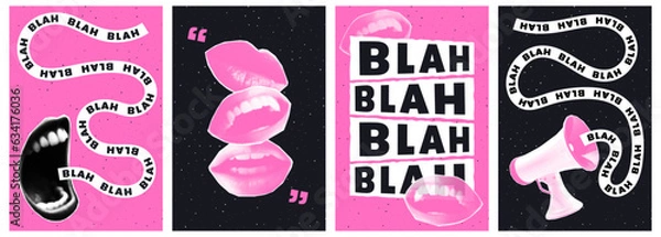 Obraz Trendy posters set with halftone collage elements. Gossip concept. Contemporary grunge style. Retro vector illustration.