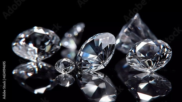 Fototapeta Diamond with reflections of light, on a black background. Generative AI technology.