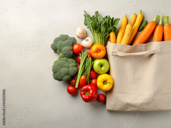 Obraz vegetables and fruits from farm market  top view 