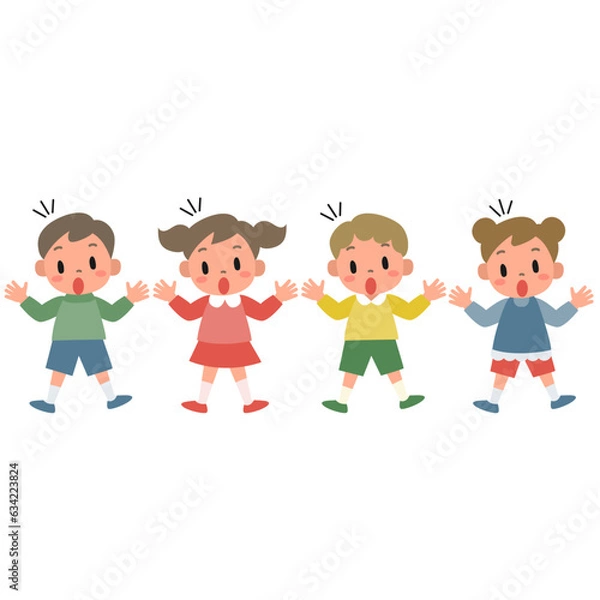Fototapeta 驚いた表情の女の子と男の子のイラストセット