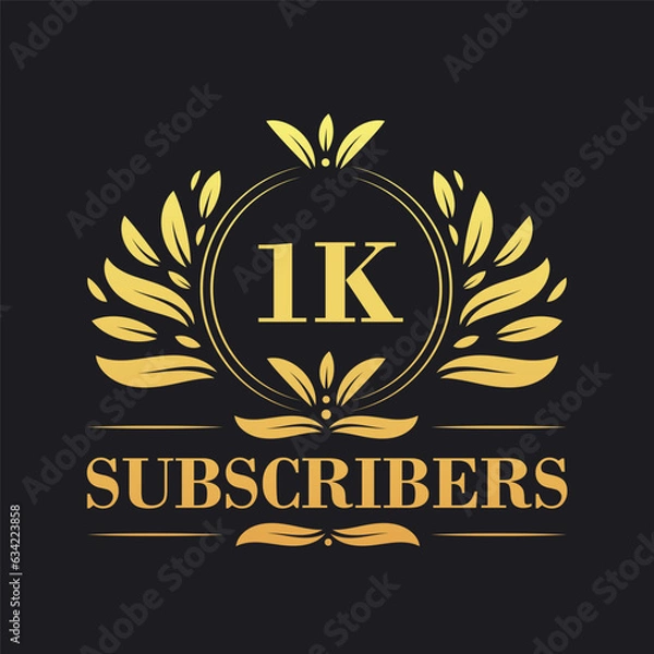 Fototapeta 1K Subscribers celebration design. Luxurious 1K Subscribers logo for social media subscribers