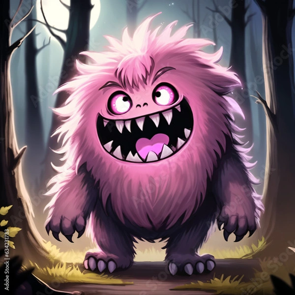 Obraz Pink Fluffy Monster making silly face