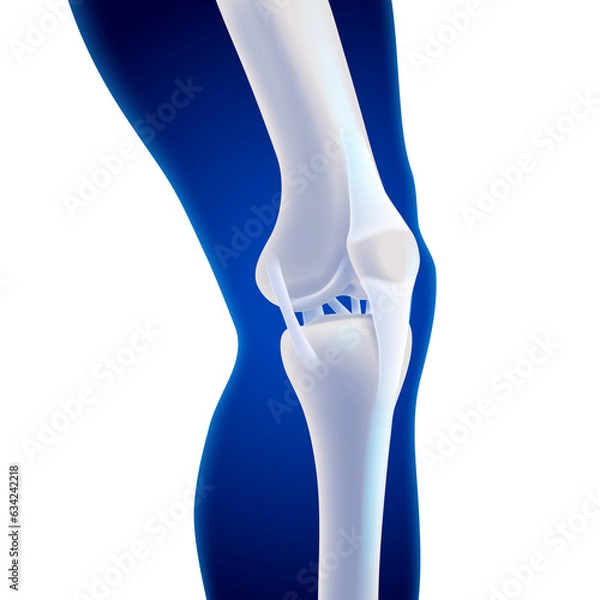 Fototapeta 3D illustration of the inner knee bone showing the ligaments attached to the bone. Medical, educational, scientific and commercial use.