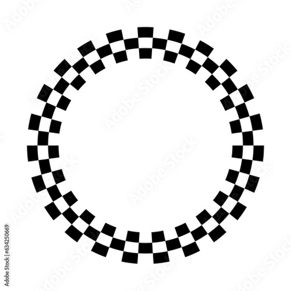 Obraz Black and white checkered pattern circle frame. Chequered alternating squares circular border. Vector template.