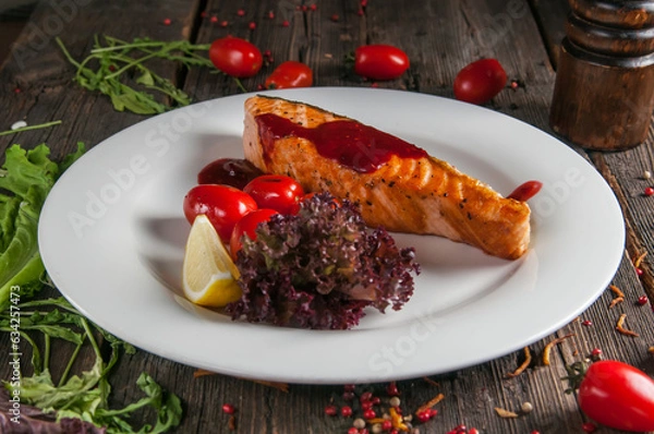 Obraz gegrillter Fisch mit Gemüse