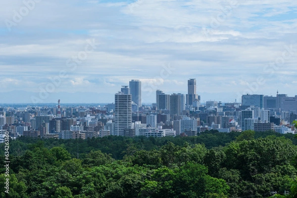 Fototapeta 荒井山緑地から見下ろした札幌市街地のビル群