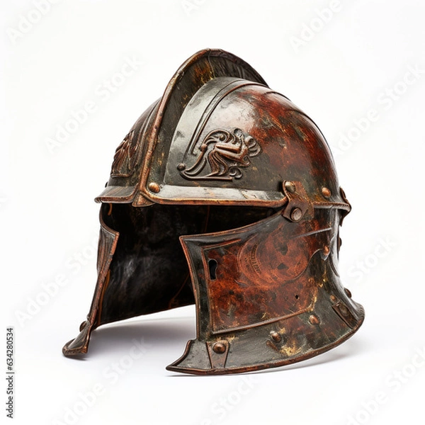 Fototapeta Roman army helmet and gladiator isolated on white background. Its design is based on the duty of the military that wears it.
