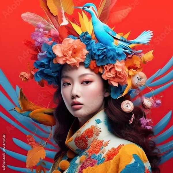 Obraz Illustration of a fashion portrait,  AI Generated