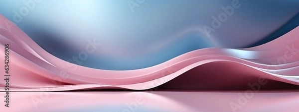 Obraz Pink and blue 3d waves banner, abstract background, copy space. Generated Ai