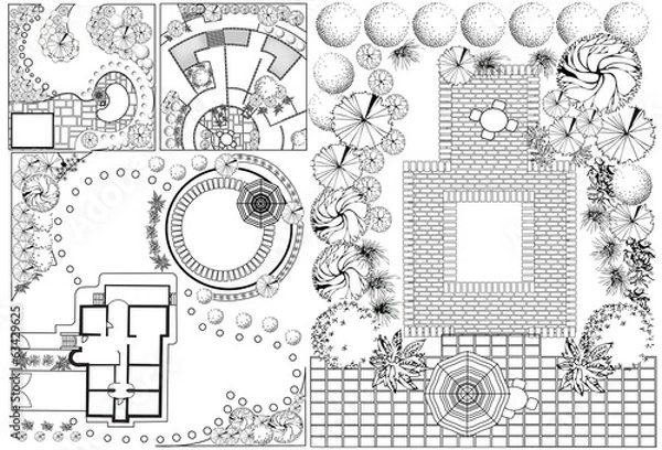 Obraz Kolekcje wektorów planu krajobrazu z symbolami koron drzew