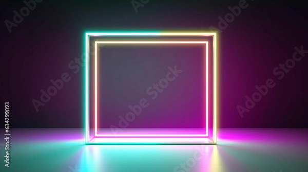 Fototapeta neon glowing rectangular frame on a blurry background.