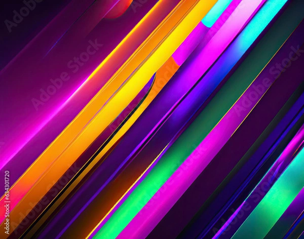 Fototapeta Futuristic abstract background with a blend of metallic and neon colors. AI generated 