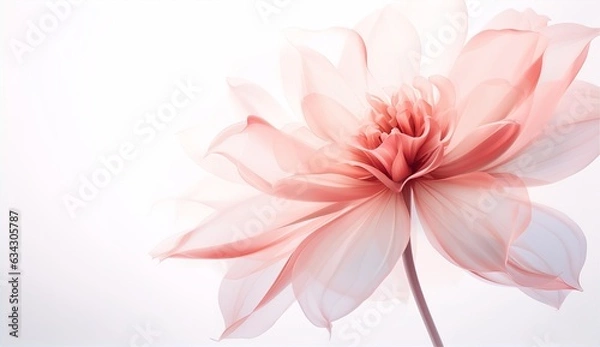 Fototapeta Horizontal banner with pink flower on blurred background. Copy space for text. Mock up template