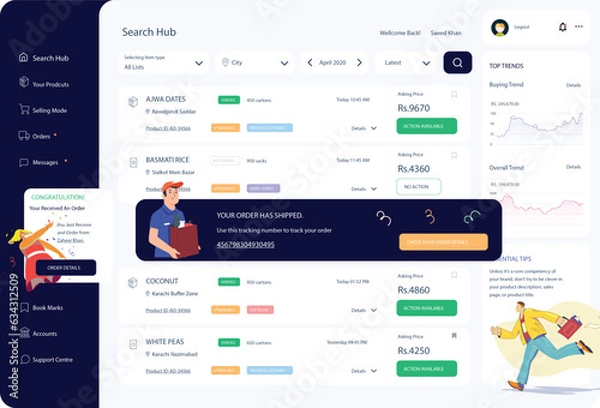 Fototapeta Free vector user panel business dashboard