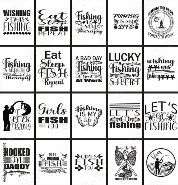 Fototapeta Fishing bundle t-shirt design for weekend forecast fishing with a chance of drinking quote vector design template.