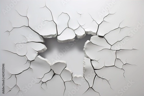 Fototapeta Cracks top view, earthquake cracking holes, ruined, crushed texture, destruction, splitting, damage crack effect, disaster