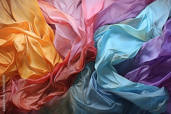 Fototapeta Colorful delicate silk wave fabrics create a cheerful feminine pattern 