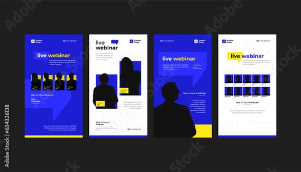 Fototapeta Blue Modern Event Live Webinar Media Promotion Set with Vertical, Standee, Roll-up Banner and Social Media Story Template