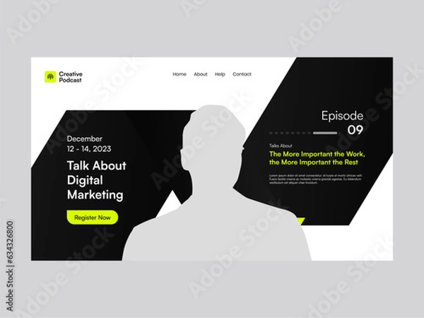 Fototapeta  Green Modern Podcast Landing Page UI Kit Template, designed to elevate your podcast website with a fresh and contemporary look. Vibrant green color scheme and a modern design aesthetic.