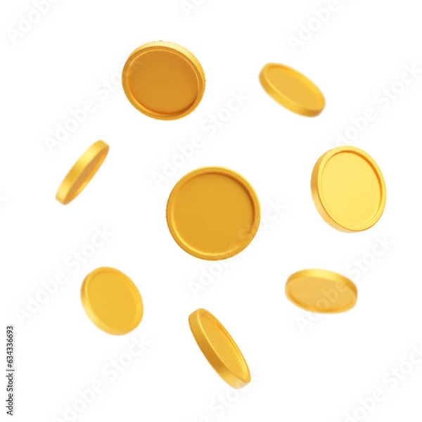 Fototapeta Gold blank coins flying realistic currency, 3D money. Finance and investment symbols, game assets, payment signs, gold treasure prize vector illustration isolated on white background