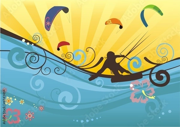 Obraz beach background with kitesurfers