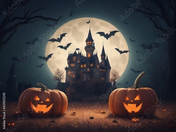 Obraz halloween background with pumpkin and bats