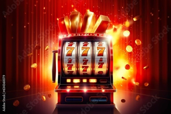Obraz Slot machine wins the jackpot. 777 Big win concept. Casino jackpot. | Generative AI