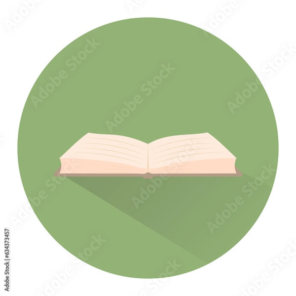 Obraz Simple vector book icon in flat style. Open brown book with shadow on green background. Education, school. Vector illustration