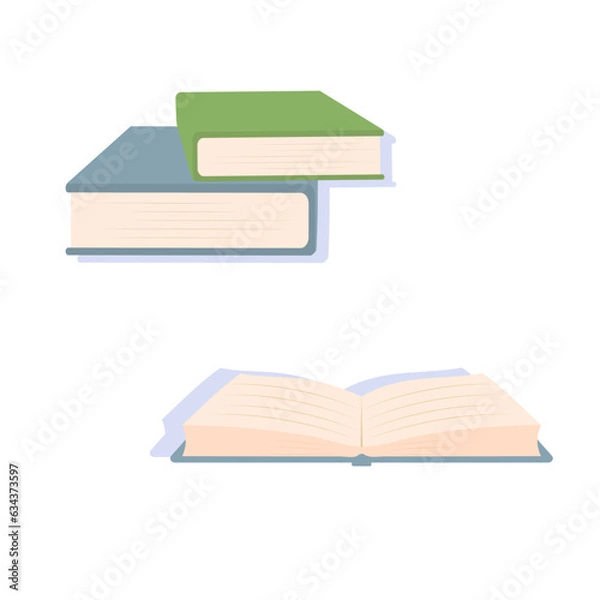 Obraz Simple set of vector book icons in flat style. Closed and open books on white background. Education, school. Vector illustration