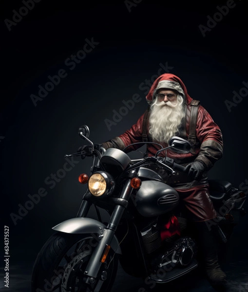 Fototapeta Cool Santa Claus and classical motorcycle.