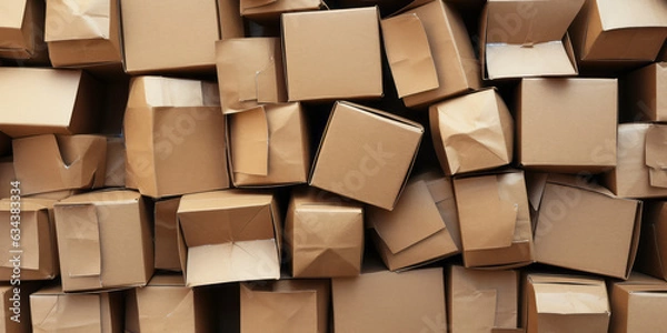 Fototapeta Creative arrangement of recycled cardboard boxes from an engaging overhead perspective