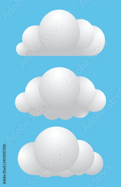 Obraz White 3d clouds set isolated on a blue background. Fluffy clouds. Vector illustration.
