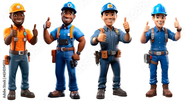 Obraz 3D render worker man Electrician character cartoon style Isolated on transparent background