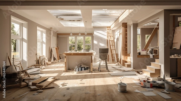 Fototapeta Concept of home refurbishment, showing the transformation and renovation process of a residential space.