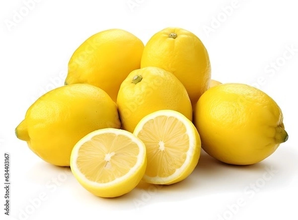 Fototapeta Lemon fruit isolate. Lemon whole, half, slice. Lemon slices with zest isolated