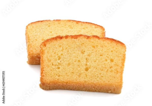 Obraz Butter cake sliced on white background