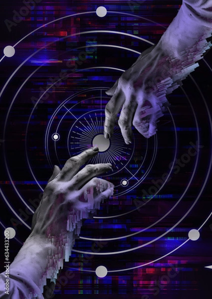 Fototapeta Antique sculpture poster with glitch effect. Generative AI